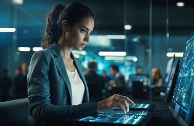 Woman working in cybersecurity